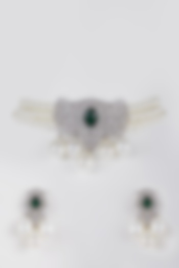 White Finish Pearl Choker Necklace Set by Aster